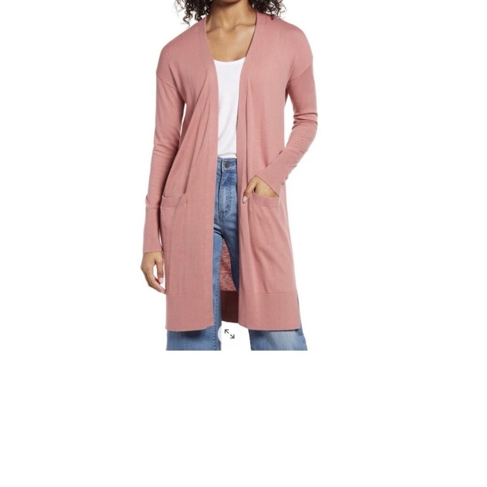 Halogen Pink Front‎ Open Cashmere Blend Cardigan with Pockets  Small